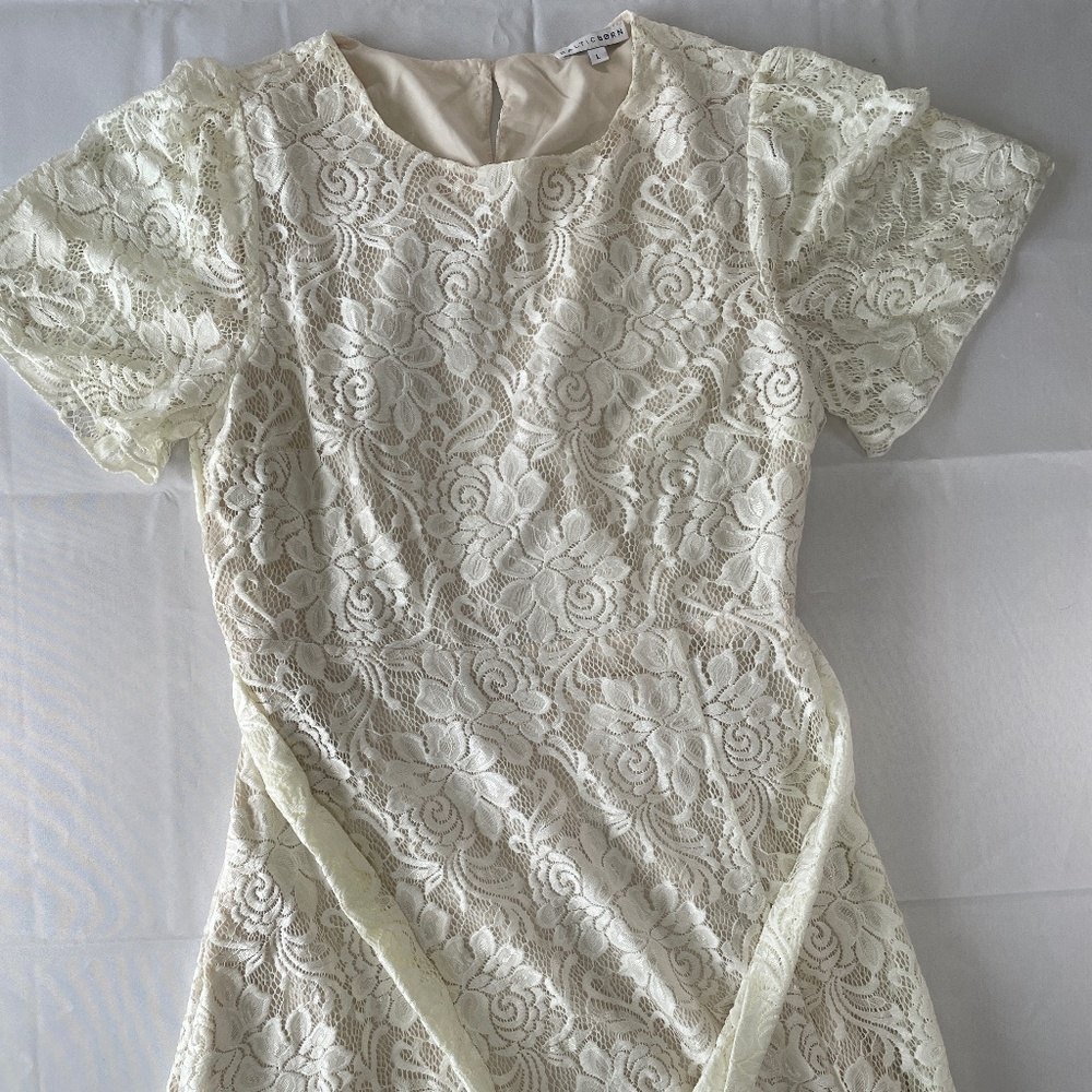 Baltic Born Ivory Lace Midi Dress Wedding Guest Tie Waist - Size L
